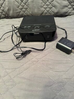 Philips Black Digital Alarm Clock Radio with Power Adapter